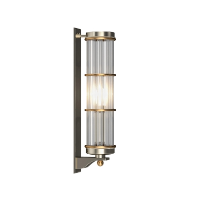 Metal Cylindrical Wall Light Contemporary 1 Bulb Wall Sconce with Crystal Pipe in Satin Nickel