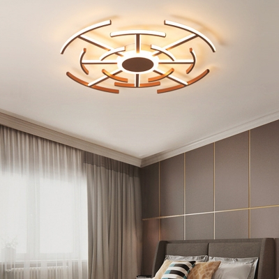 Metal Round Flushmount Light with Maze Design Contemporary 8/12/16-LED Flush Ceiling Lamp in Brown
