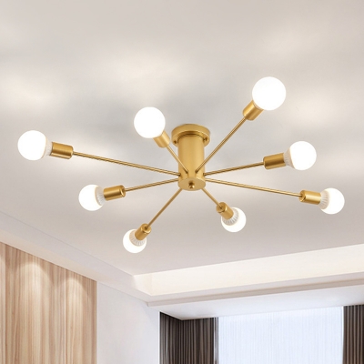 Mid Century Modern Sputnik Ceiling Light Metallic 6/8/10 Lights Gold Semi Flush Lighting