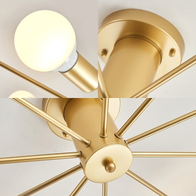 Mid Century Modern Sputnik Ceiling Light Metallic 6/8/10 Lights Gold Semi Flush Lighting