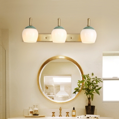 Milk Glass Globe Wall Mount Light Vintage 2/3 Heads Bathroom Vanity Light in Brass with Linear Backplate
