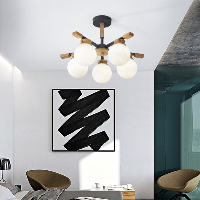 Modern Orb Hanging Chandelier with Milky Glass Shade 3/5/6/8 Lights Indoor Pendant Light in Grey