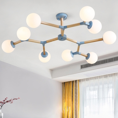 Modo Chandelier Lighting Opal Glass Shade 3/6/9 Lights Macaron Hanging Light in Blue/Grey/Pink