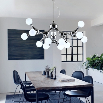 Modo Hanging Light Modernism Metal and Glass Multi Light Chandelier in Chrome for Living Room