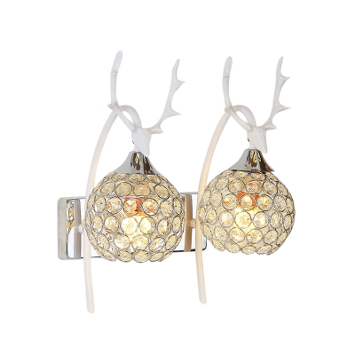 Restaurant Orb Wall Light with Deer Head Metal and Crystal 1/2 Lights Modern Chrome/Gold Sconce Light