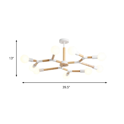 Rotatable Branch Hanging Ceiling Light Nordic Modern 3/6/9 Lights Wood Chandelier Light in Black/White