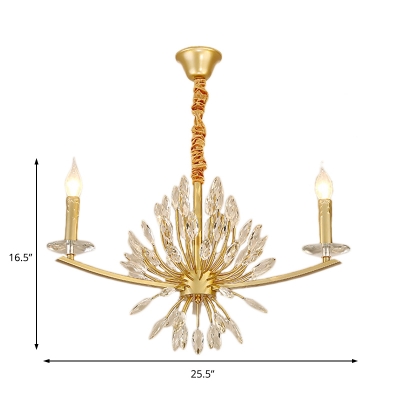 Unique Crystal Chandelier Lighting Traditional Metal 3/6/8 Heads Candle Lighting Fixture in Brass