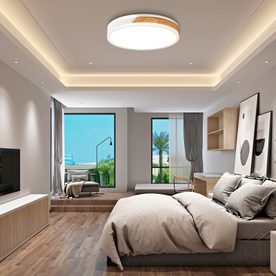 Ceiling Light Flush Mount Modern Wood and Iron Flush Mount Light Fixture in White/Gold for Indoor