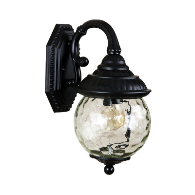 Water Glass Globe Wall Sconce Lighting Rustic 1 Head Wall Sconce in Black for Outdoor