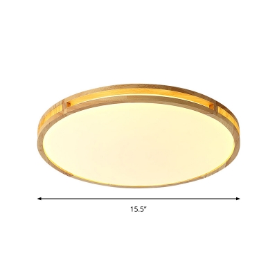 Wooden Round Ceiling Mount Light Fixture Contemporary Acrylic LED Ceiling Lamp, 14