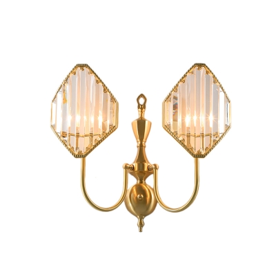 1/2-Light Rhombus Wall Mount Fixture Minimalism Wall Light with Metal and Crystal in Gold for Corridor