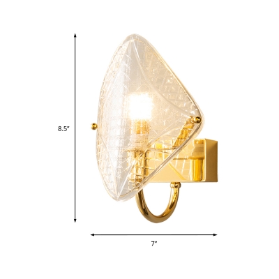 1 Light Curved Shade Wall Sconce Modernism Clear Textured Glass Wall Mounted Light in Brass