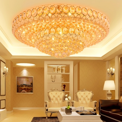 

Wide Round Flushmount Lighting with Clear Crystal Ball Led Living Room Flush Lamp in Gold, HL562896