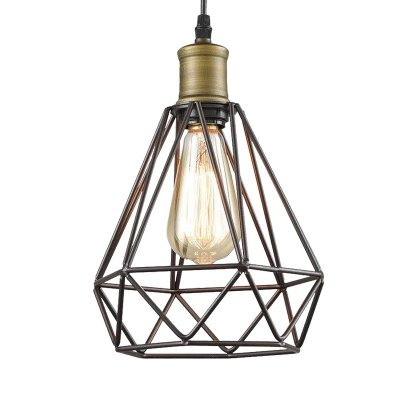 2 Packs Vintage Diamond Hanging Pendant Light with Plug In Cord Metal Wire 1 Bulb Suspended Light in Bronze