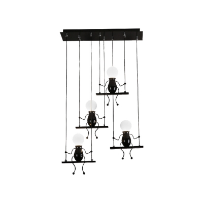 3/4/6 Bulbs Little People Multi Pendant Light Contemporary Metal Hanging Light Fixture in Black