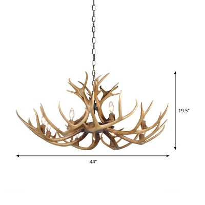 3/5/6/8/12 Lights Candle Pendant Light Fixture with Antlers Modernist Resin Ceiling Chandelier with Chain in Khaki