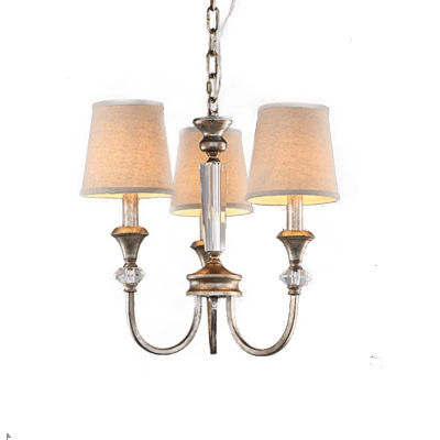 3/6 Lights Rustic Pendant Lamp with Conical Fabric Shade Bedroom Chandelier in Aged Silver