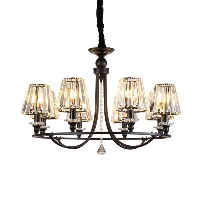 4/6/8/10 Lights Cone Chandelier Light with Clear Crystal Shade Industrial Black Hanging Lamp