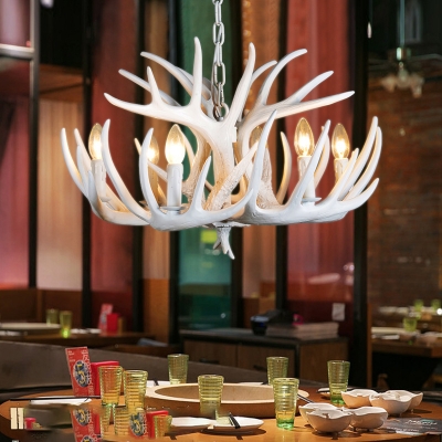 4/6/9 Bulbs Antlers Pendant Light Fixture Contemporary Resin White Chandelier with Adjustable Chain