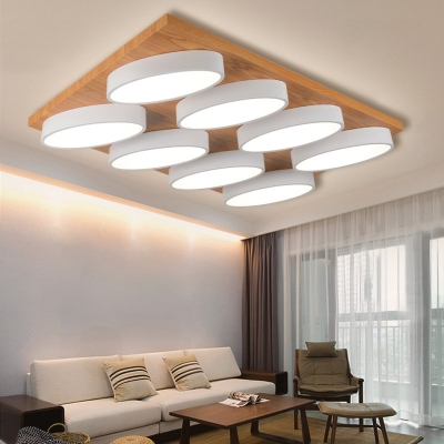 4/8 Lights Oval Flush Ceiling Light Nordic Wood Flush Mount Lamp in Warm/White for Living Room