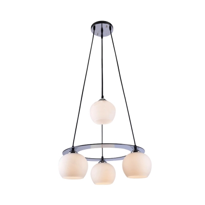 4 Lights Globe Hanging Chandelier with White Glass Shade Modernism Indoor Lighting in Chrome