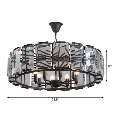 Black Round Chandelier Lamp Clear Crystal Hanging Ceiling Light for Living Room