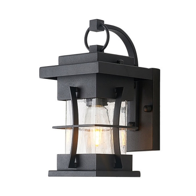 Black Square/Rectangle Shade Wall Light Sconce 1 Bulb Industrial Wall Sconce Lighting with Glass Shade for Outside