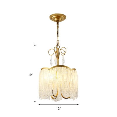 Clear Crystal Beaded Tassel Hanging Lamp Vintage 3/4 Lights 12