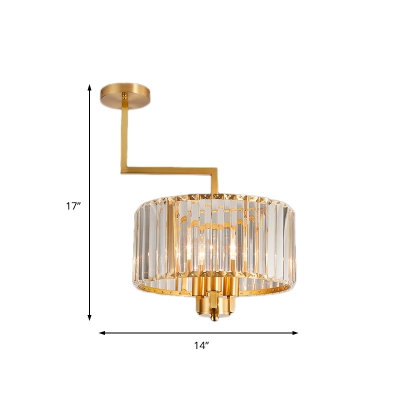 Clear Crystal Drum Chandelier Lighting 3/6/9 Lights Contemporary Suspension Light in Gold