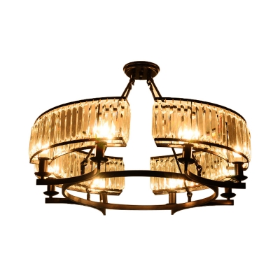 Clear Crystal Round Pendant Lighting Modern 6/8/10 Lights Black/Gold Hanging Chandelier Lamp