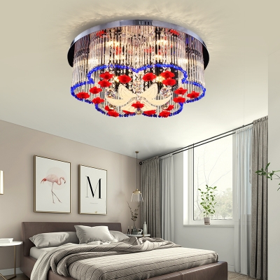Crystal Flower Ceiling Light Modern LED Flush Ceiling Light in Blue and Red for Bedroom