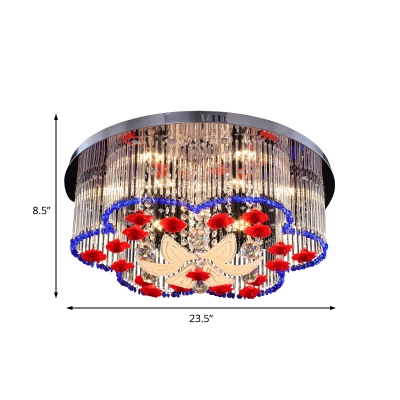 Crystal Flower Ceiling Light Modern LED Flush Ceiling Light in Blue and Red for Bedroom