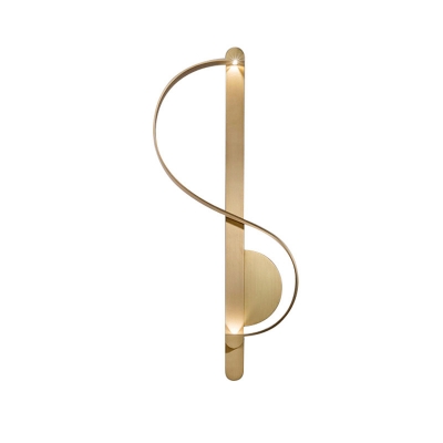 Curved Wall Mount Lighting with Metal Shade Mid Century Modern Led Wall Light Fixture in Brass