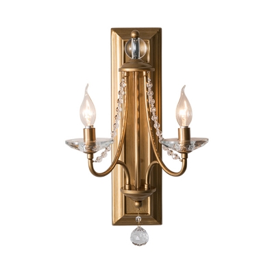 Double Candle Sconce Light Fixture with Clear Decorative Crystal Country Indoor Wall Lamp in Silver/Gold