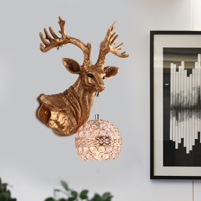 Elk Flush Mount Wall Sconce with Clear Crystal Dome Lampshade Lodge 1 Light Wall Lamp in Antique Brass