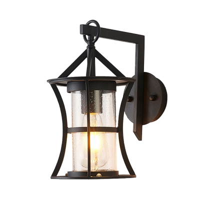 Exterior Rectangle/Round Wall Mounted Light Fixture with Iron Bracket Retro Style Mystic Black Wall Light