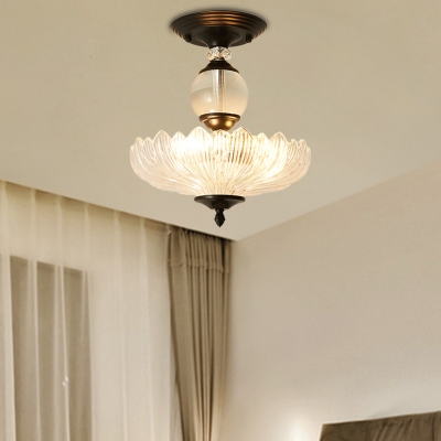 Gold/Black Flared Glass Semi-Flush Mount Modern Metal Crystal Ceiling Light Fixture for Dining Room