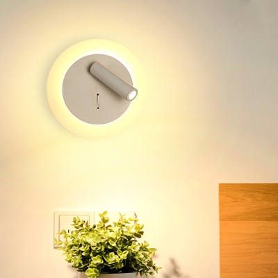 Led Round/Rectangle/Square/Sector Wall Lamp with Spotlight Adjustable Metal Wall Mounted Reading Light in Warm/White