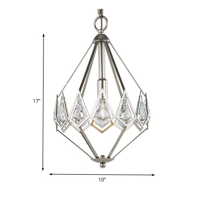Metal Geometric Hanging Pendant Light 1/3 Lights Modern Nickle Chandelier Lamp with Clear Crystal