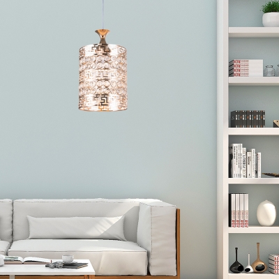 Metallic Cylinder Pendant Lighting with Crystal Accents 1 Light 6