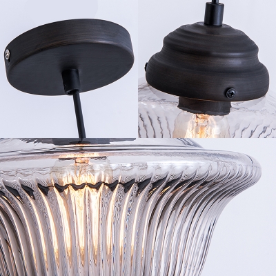 Modern Gyro Pendant Lamp 1 Light Amber/Smoke Ribbed Glass 7.5