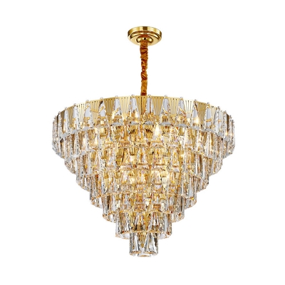 Modern Multi Tiers Chandelier Lamp Clear Crystal Prism Indoor Pendant Light in Gold for Dining Room
