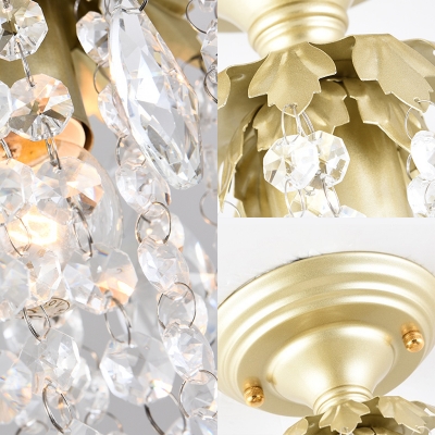 Modern Style Mini Ceiling Light 1 Light Metal Brass Flush Ceiling Lamp with Crystal Bead for Corridor