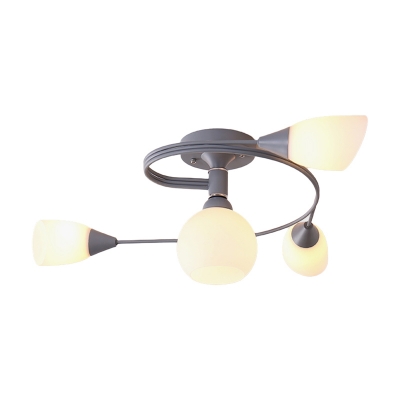 Nordic Curved Arm Semi Flush Ceiling Light with Opal Glass Shade 4/6 Heads Semi Flush Lamp in Blue/Green/Grey/Pink/Yellow