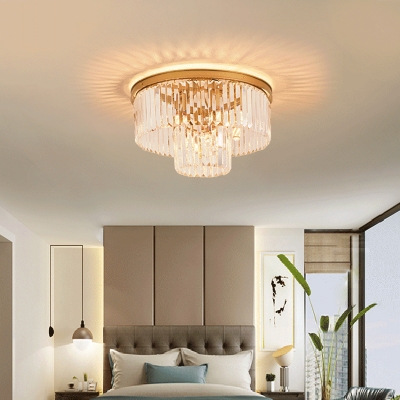 Office Bedroom Round Flush Ceiling Light Clear Crystal Contemporary Ceiling Mount Light in Gold