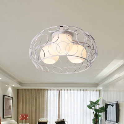 Orb Semi Flush Lighting Modernism White Glass 3 Lights Semi Flush Lighting with Black/White Metal Frame