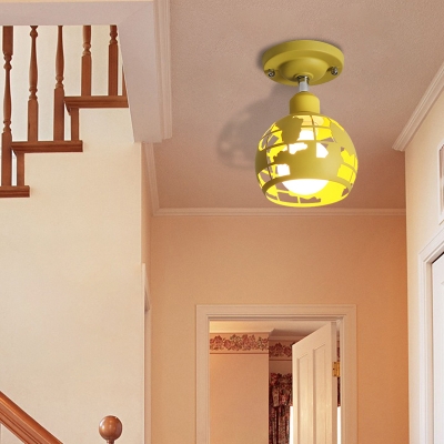 Pink/Yellow/Blue Domed Semi-Flush Light Modern Metal 1 Head Lighting Fixture for Hallway