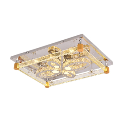 Rectangle Hotel Restaurant Ceiling Mount Light Clear Crystal Contemporary LED Ceiling Fixture with Flower