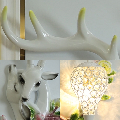 Resin Elk Wall Sconce Loft Style 1 Light Sconce Lighting with Dome Crystal Shade in Polished Blue/Gold/Yellow/White Finish