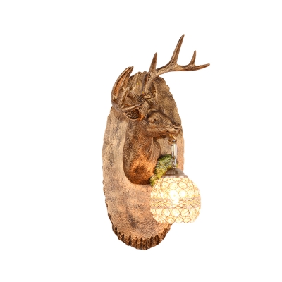 Right/Left Deer Sconce Lamp with Orb Crystal Shade 1 Light Village Resin Wall Light in Brown/Gold/Yellow/White